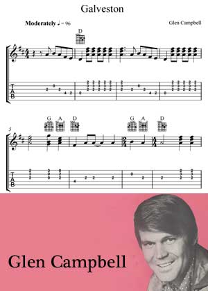 Galvestone By Glen Campbell with Sheet music in PDF