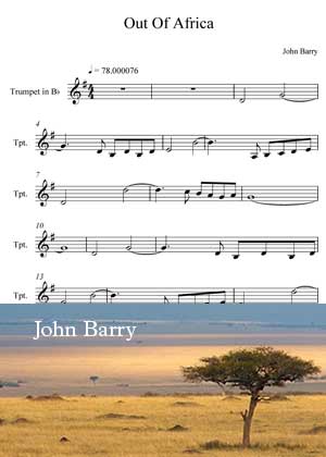 Out Of Africa By John Barry Movie Theme with shett music in PDF score and a video tutorial in songnes.com