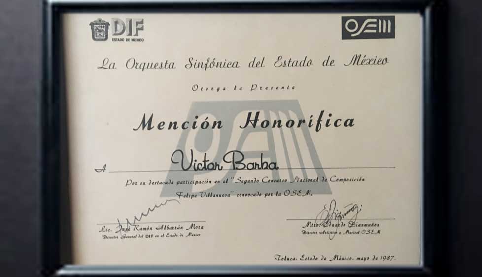 Diploma del primer lugar del concurso nacional de composicion